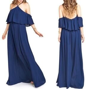 Show Me Your Mumu XS Navy Blue Rebecca Ruffle Maxi Long Bridesmaid Dress